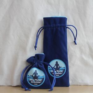 Navy Blue Crystal Stone Hot Stamping Logo Jewelry Velvet Bags