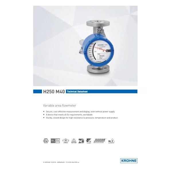 KROHNE H250/RR/M40/ESK-Ex ,S/N:E250000000692411 Variable Area Flow Meter