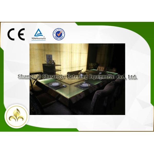 Green Light Glass Table Commercial Teppanyaki Grill Electric Steel Frame