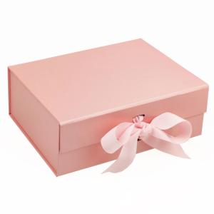 Rectangle Magnetic Folding Gift Box Rigid Paper Packaging Box With Ribbon