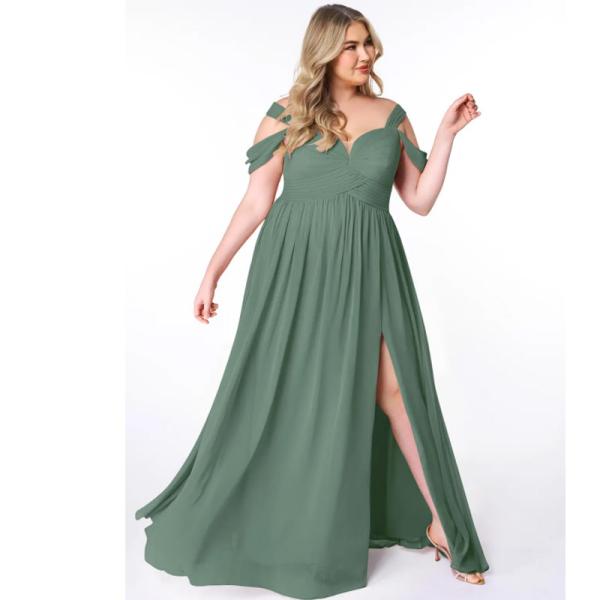 Luxury Popular A-Line Off-the-Shoulder Chiffon Long Evening Dress Floor-Length Sweetheart V-back Pleated Plus Size