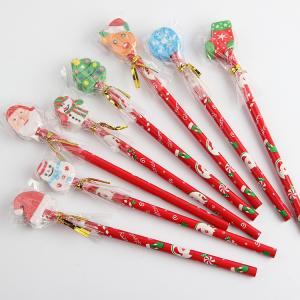 Children School Supplies Christmas Cartoon Eraser Pencil Set with Red Wood