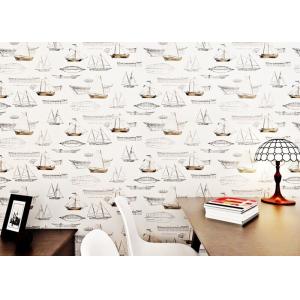 China White Boat Pattern Modern Removable Wallpaper , Luxury Non Woven Wallcovering on sale