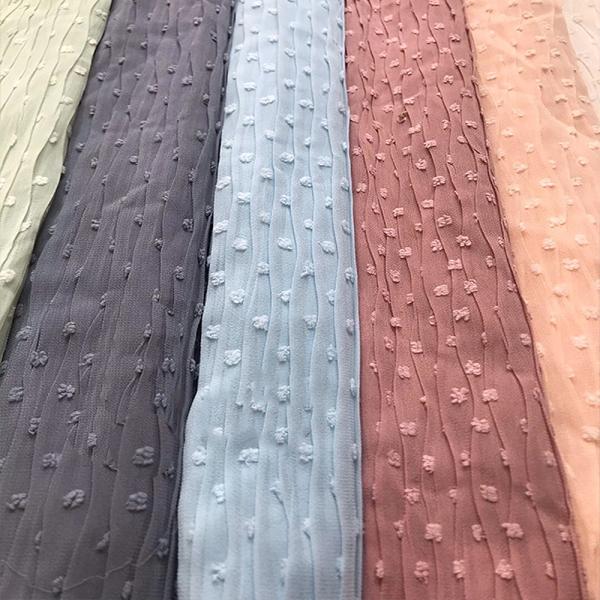 100-250gsm Polyester Tulle Fabric Polka Dot Jacquard Crinkle Pleated Fabric