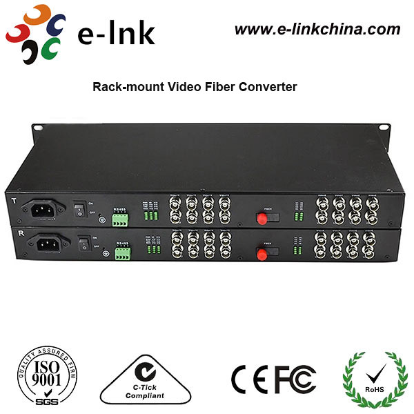 19" 1U Rackmount CCTV Fiber Optic Media Converter 2Channel Forward Audio RJ45