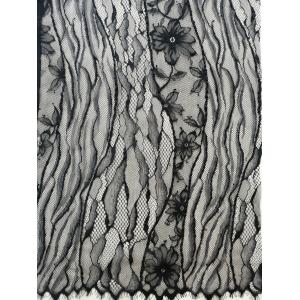 Black Lurex Metallic Flower Line French Chantilly Lace Fabric