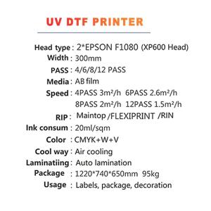 300mm Width UV DTF Printer With 20ml/Sqm Ink Consum For High Volume Printing