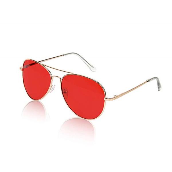 Buy Round UV400 Red Colour Therapy Sunglasses 125mm Arm Gold Frame at wholesale prices