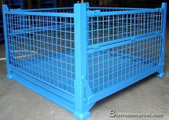 Buy Warehouse Storage Folding Steel Wire Mesh Cargo Crates at wholesale prices
