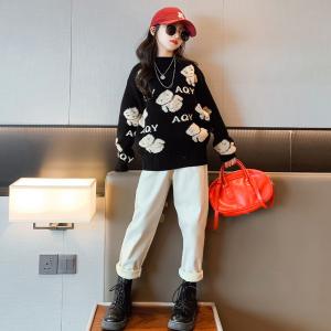 Thickened Childrens Spring Clothes Embroidery Craft Bear Sweater And Jogger