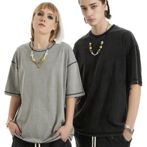 Custom Contrast Stitch Thread Blank T Shirts Short Sleeves 2XL No Label