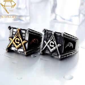 Stainless Steel Antique Men'S Masonic Ring