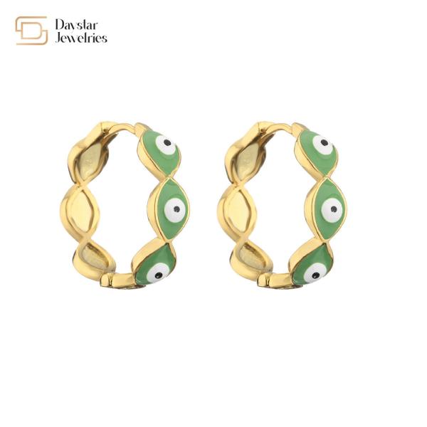 18k Gold Plated Evil Eye Huggie Earrings Women Colorful Enamel