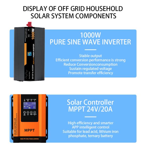 Off Grid Solar Power Generation System 1KW Hybrid GEL Battery Solar Energy For Residential