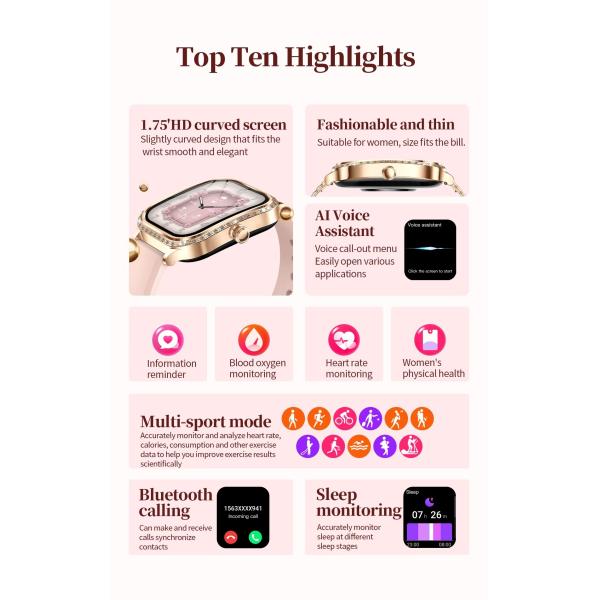 MK88 Women Smart Watch , Multi Sport Smart Watch Health Monitoring BT Call Blood Oxygen