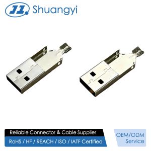 Quality USB 2.0 AM Three-Piece Back Cover Connector | Electrical Signal Wire Cable Terminal Connector | Tin Plated Power Transmission Male Plug for sale