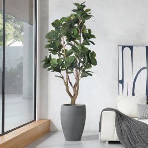 Multi-Stem 7ft Artificial Ficus Lyrata Faux Fiddle Leaf Fig Plant For Lobby