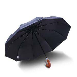 22" 3 Folding Pongee Fabric Wooden Handle Umbrella