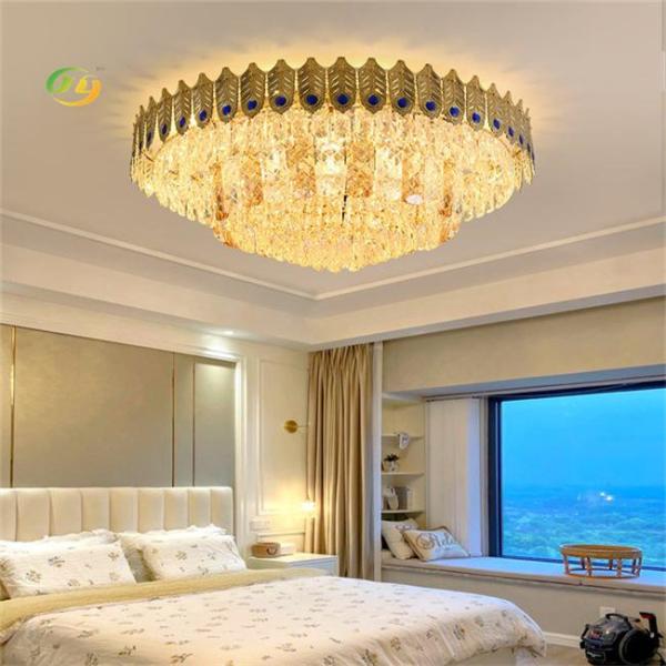 Restaurant Modern Style Gold Iron and Crystal LED Round Ceiling Light for Living Room Bedroom or Hotel