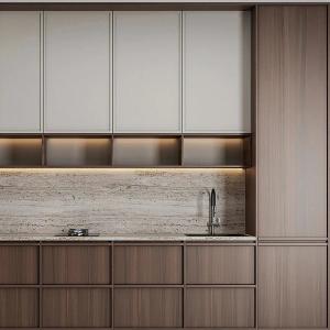Luxury Modern Wood Door Material Skeleton Line Wood Grain Kitchen Cabinets For