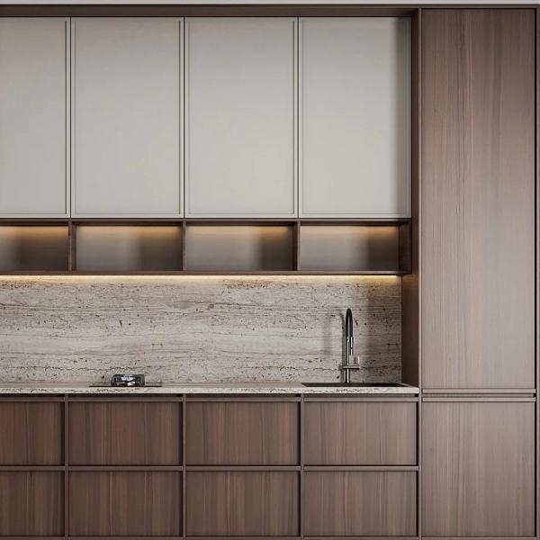 Luxury Modern Wood Door Material Skeleton Line Wood Grain Kitchen Cabinets For