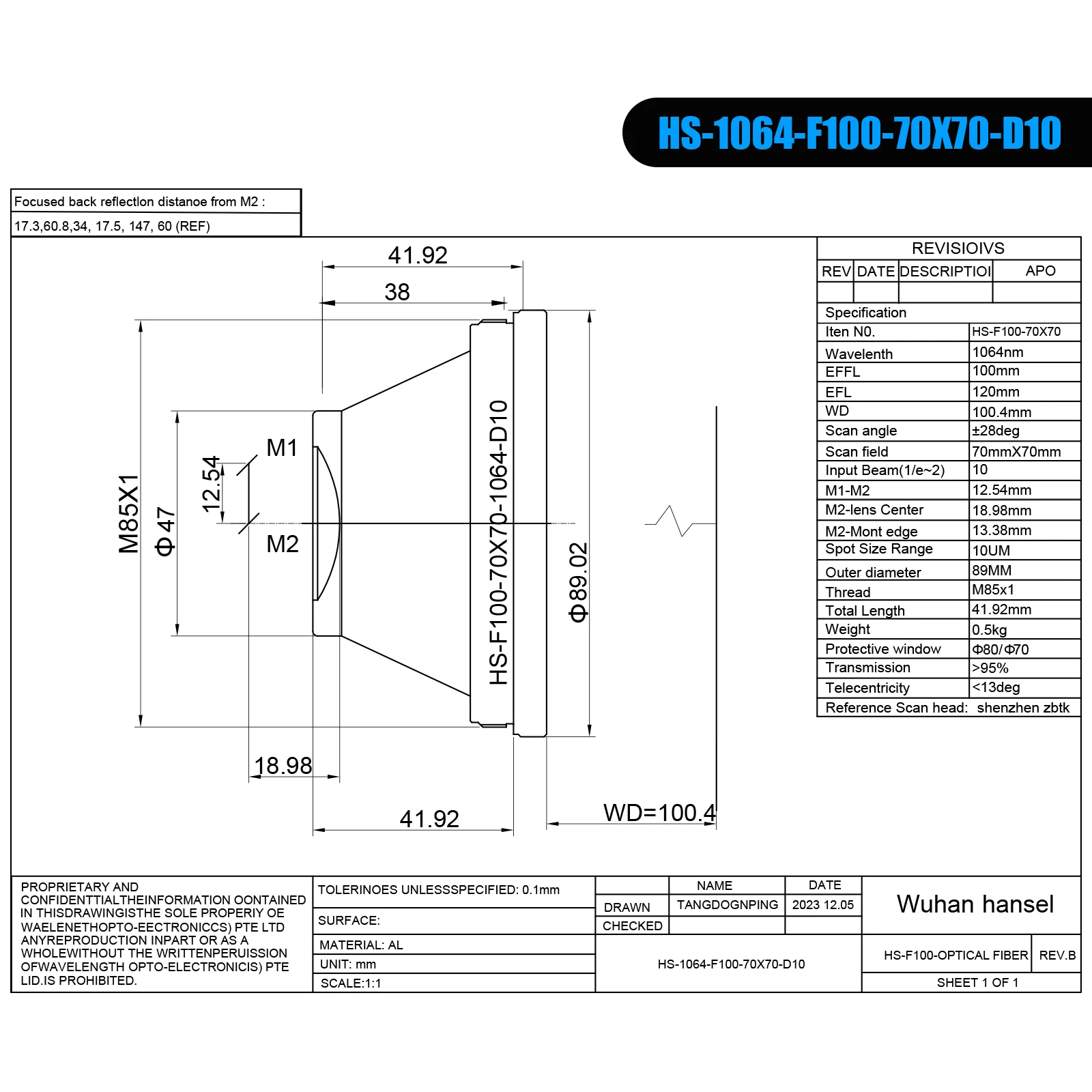 F-Theta 1064nm Laser Focus Lens 63-680mm For YAG Fiber Laser Galvo System