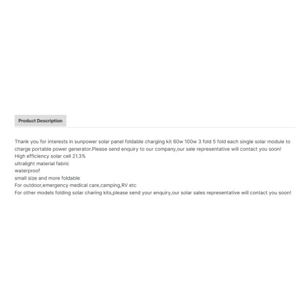 Sunpower Foldable Solar Panel 60W 100W Options Portable IBC Monocrystalline Cells Power Station Charger Kit