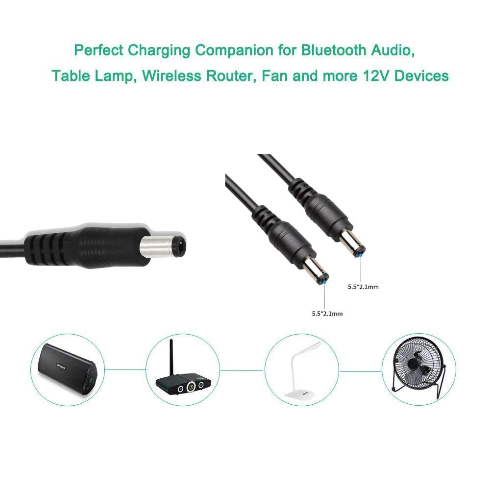 1M 22AWG DC Male to Male Extension Cable 5.5x2.5mm Right Angle