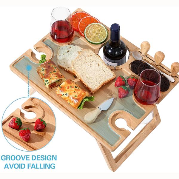 Outdoor Engraved Bamboo Folding Tray Table For Picnic Desk Camping