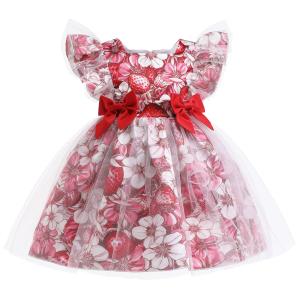 Girls Floral Print Summer Children'S Clothing Bow Dress