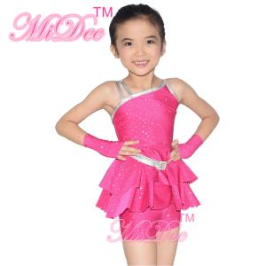 Diagonal Neck Kids Dance Costumes Pink Blue Red Confetti Spandex Outfits
