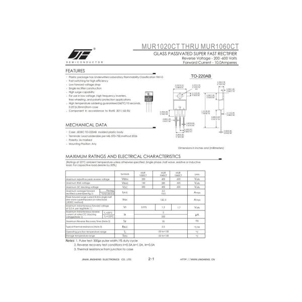 Planar Silicon Super Fast Rectifier MURF1020CT/MURF1030CT/MURF1040CT/MURF1060CT ITO220AB
