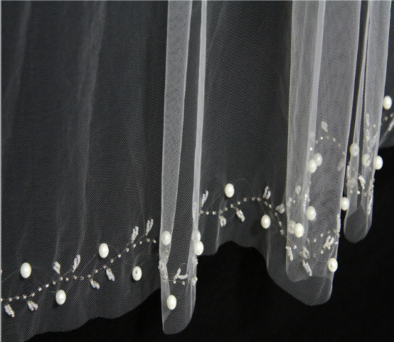 2018 New European and American double wedding, wedding, face veil, hand-stitched pearls, bridal veil