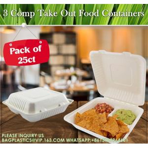 100% Compostable 3 Comp Take Out Food Containers Containers, Natural Disposable