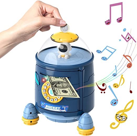 Buy Kids ABS Material Pink And Blue Color Rocket Piggy Bank For Educational at wholesale prices