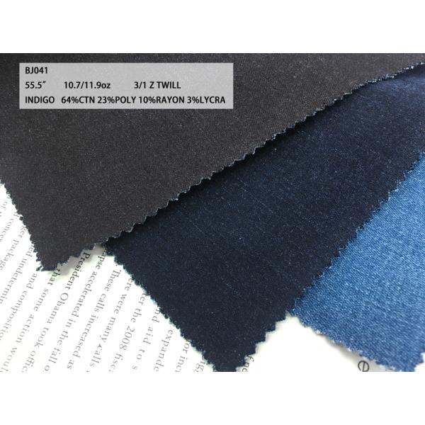Hot selling 64%COTTON 23%POLY 10%RAYON 3%SPANDEX 10.7/11.9oz stone washed denim fabric for jeans