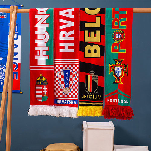 Oem Factory Manufacturer Custom Logo National Soccer Scarf Qatar Espana Brazil Portugal France Football Fans Scarves