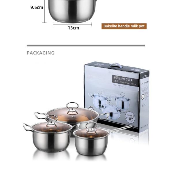 Amazon Top Seller Multipurpose 6Pcs Flat Bottom Milk Soup Pot Stainless Steel Cookware Sets With Glass Lid