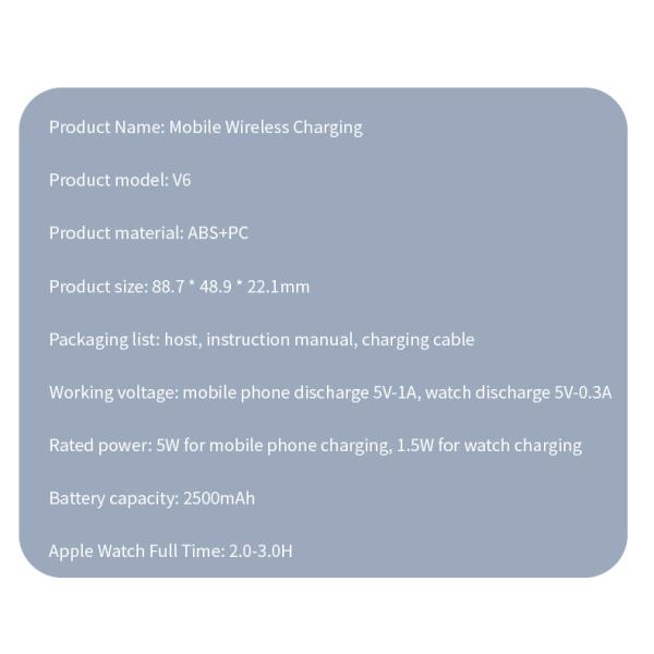 Portable 2500mAh Power Bank Wireless Charger Wireless Charging For IWatch & Cable Charging For IPhone