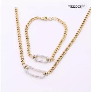 China Gold Stainless Steel Necklace Horseshoe Buckle Rhinestone Cuff Bracelet on sale