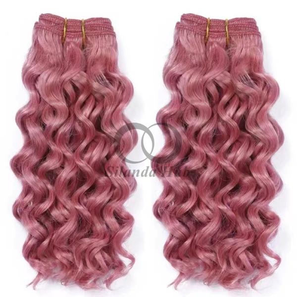 Pink Deep Curly Remy Human Hair Bundles Sew In Weave Bundles Brazilian Bundle Deals