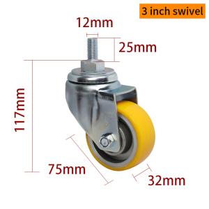 EDL Medium Duty 3inch 150kg Yellow TPU Threaded Caster by Swivel and Brake type