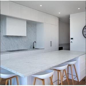 Polished Glazed Slab Marble Bathroom Vanity with Blanco Carrara Sintered Stone