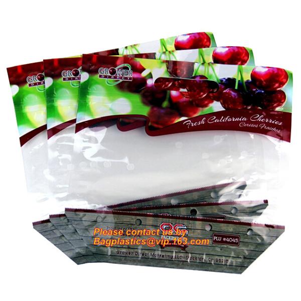 printed zip lock plastic cherry bags fruit bag, Fruit cherry/grape bag, fruits / cherries special vent holes packaging p
