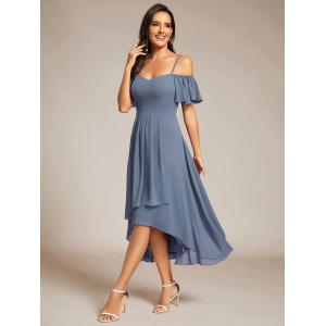 Empire Off-shoulder Spaghetti Strap Zipper High-low Wedding Guest Dresses Short