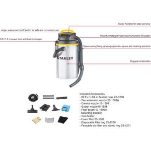 Silver Industrial Vacuum Cleaners 13L 4HP Hang Up Stainless Steel Stanley