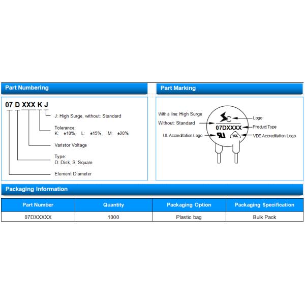 MoV 7D561K 500V High Voltage Varistor Zov 07D511 Resistor