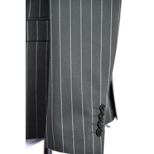 Grey Stripe Mens Slim Fit Suit Blazer Double Breasted Anti Shrink Breathable