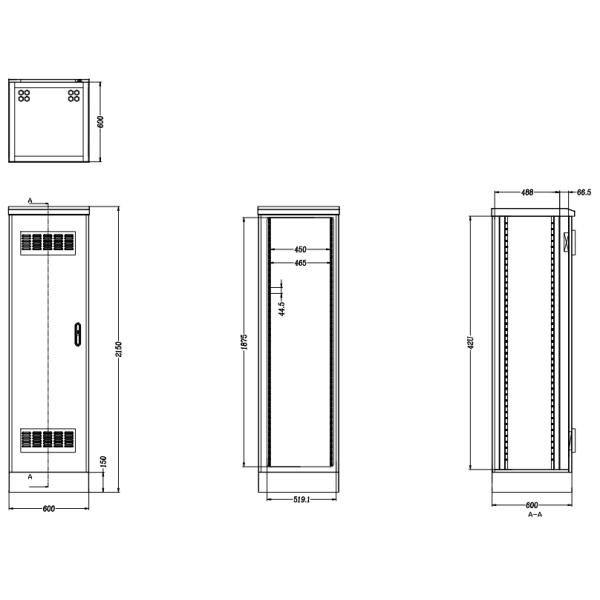 42U Fan Ventilation Outdoor Telecom Cabinet Waterproof Dusproof Communication Base Station