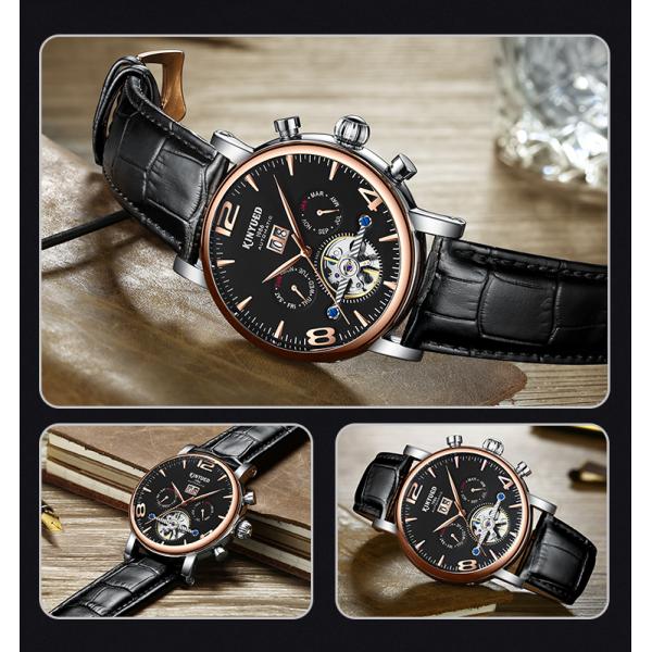 J030-4 KINYUED Mens Automatic Mechanical Watch Tourbillon Leather Waterproof Mechanical Watches